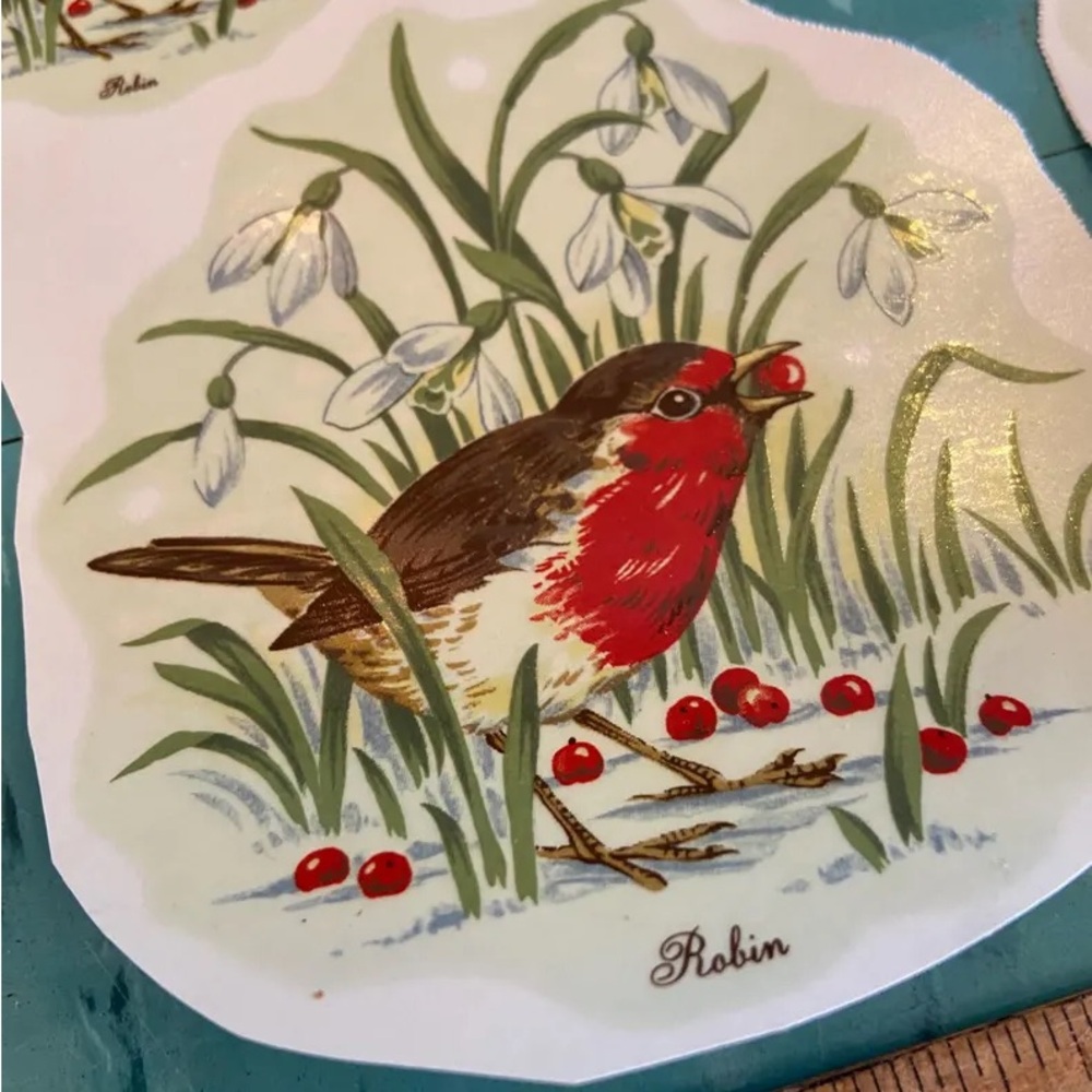 Vintage ceramic decals transfers water slide red Robin bird - Picture 2 of 8